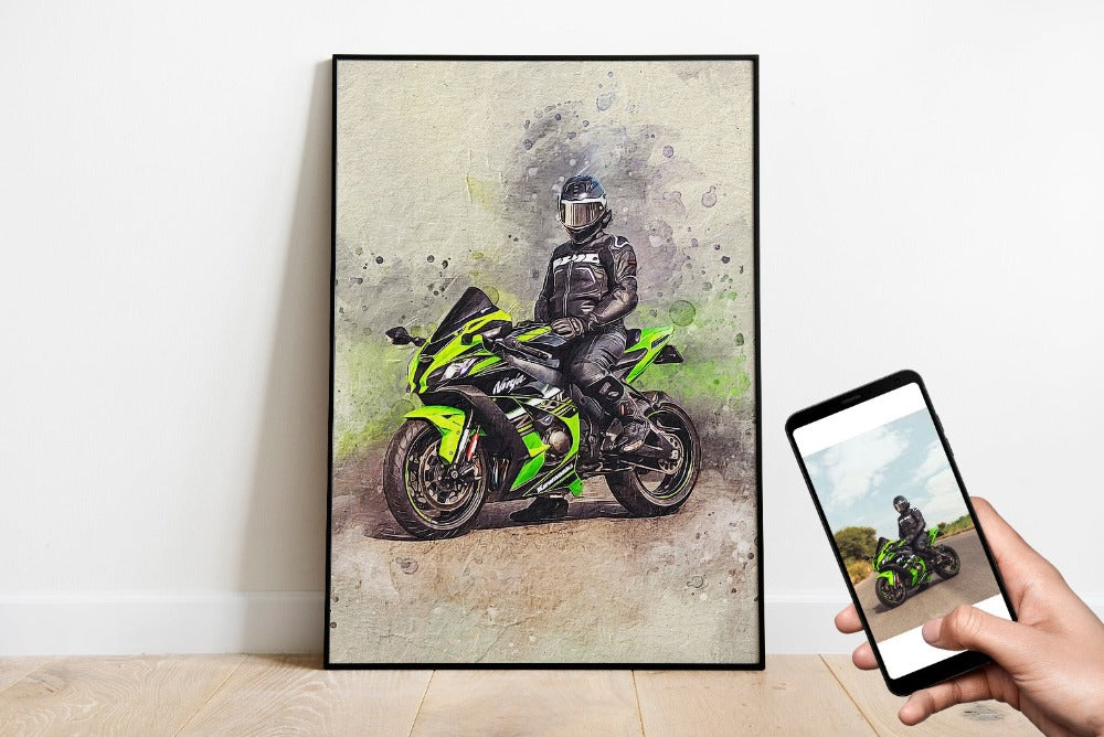 Personalized Motocycle photo Painting Gift Shack Cercle