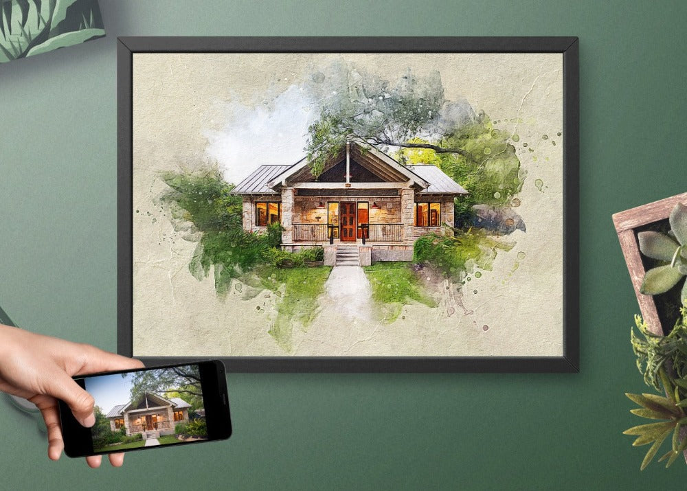 Personalized House photo Painting Gift Shack Cercle