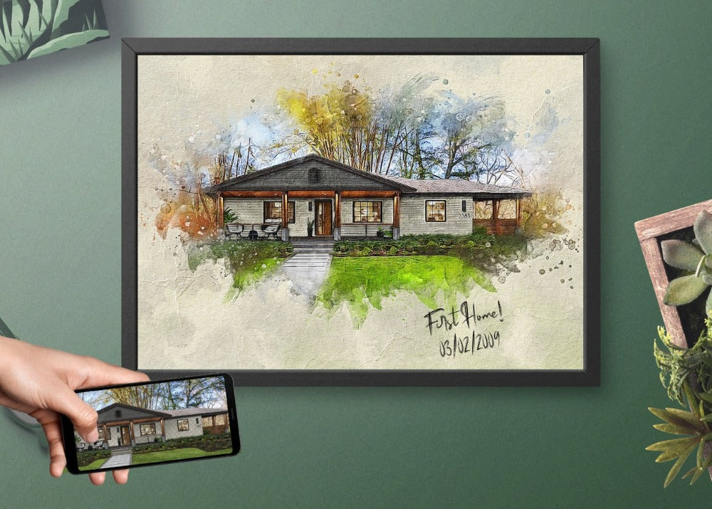 Personalized House photo Painting Gift Shack Cercle