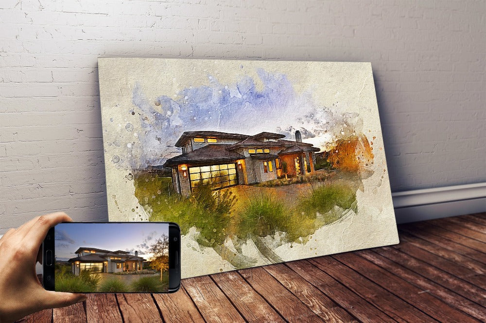 Personalized House photo Painting Gift Shack Cercle