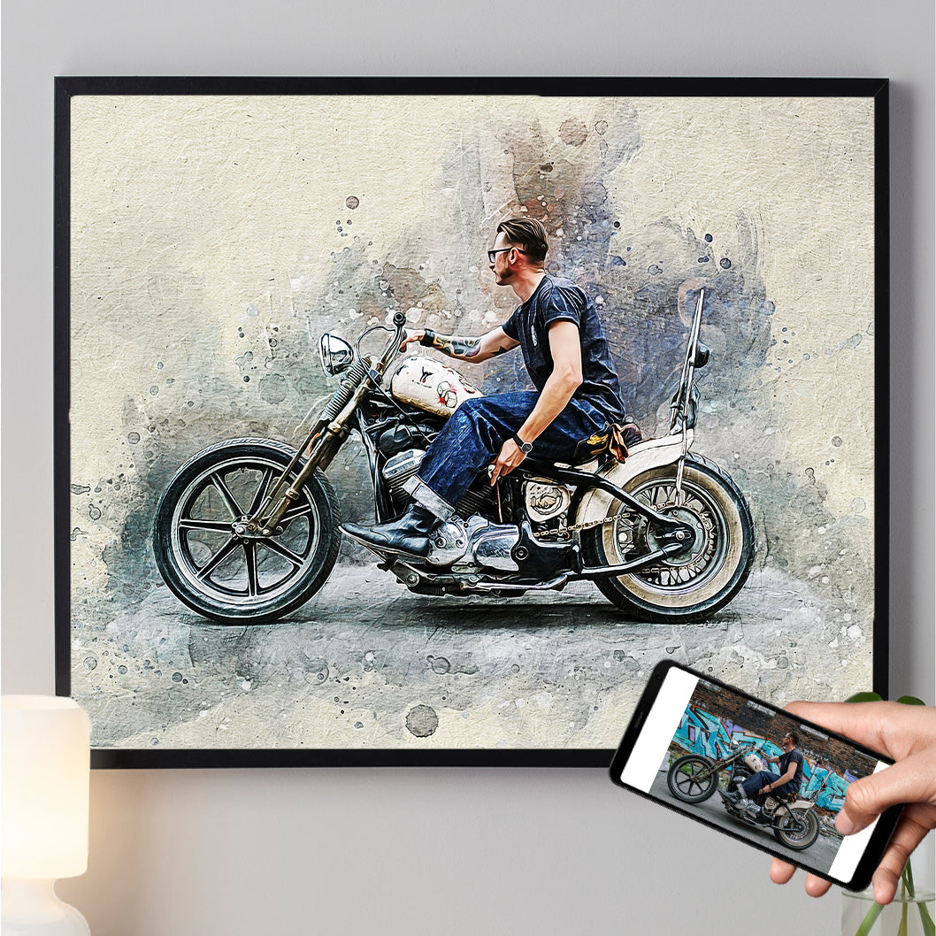 Personalized Motocycle photo Painting Gift Shack Cercle