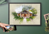 Personalized House photo Painting Gift Shack Cercle